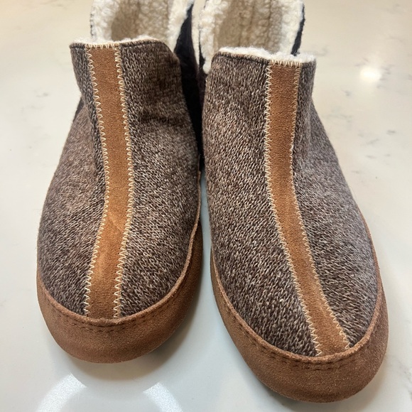 Acorn Brown and Black Suede Slippers - Picture 2 of 6